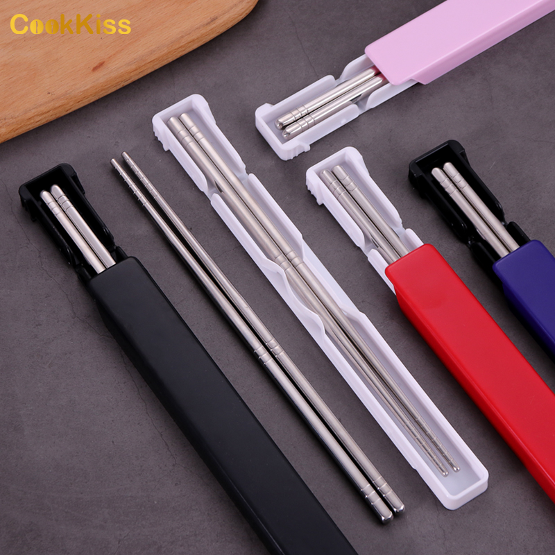 Japanese Reusable Stainless Steel Portable 304 Travel Foldable Chopstick Sets With Box