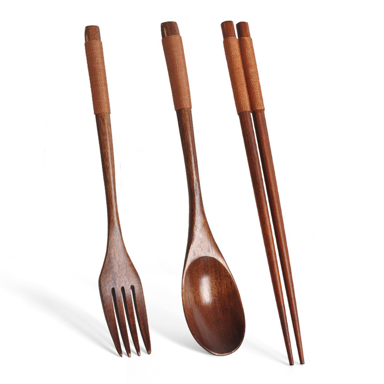 Phoebe Travel Cutlery Set Black Wood Spoon Chopsticks Fork For Eating 
