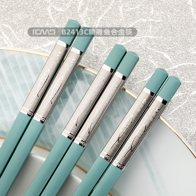 B2413C finely carved fish chopsticks, dining Fiberglass chopsticks, porcelain blue